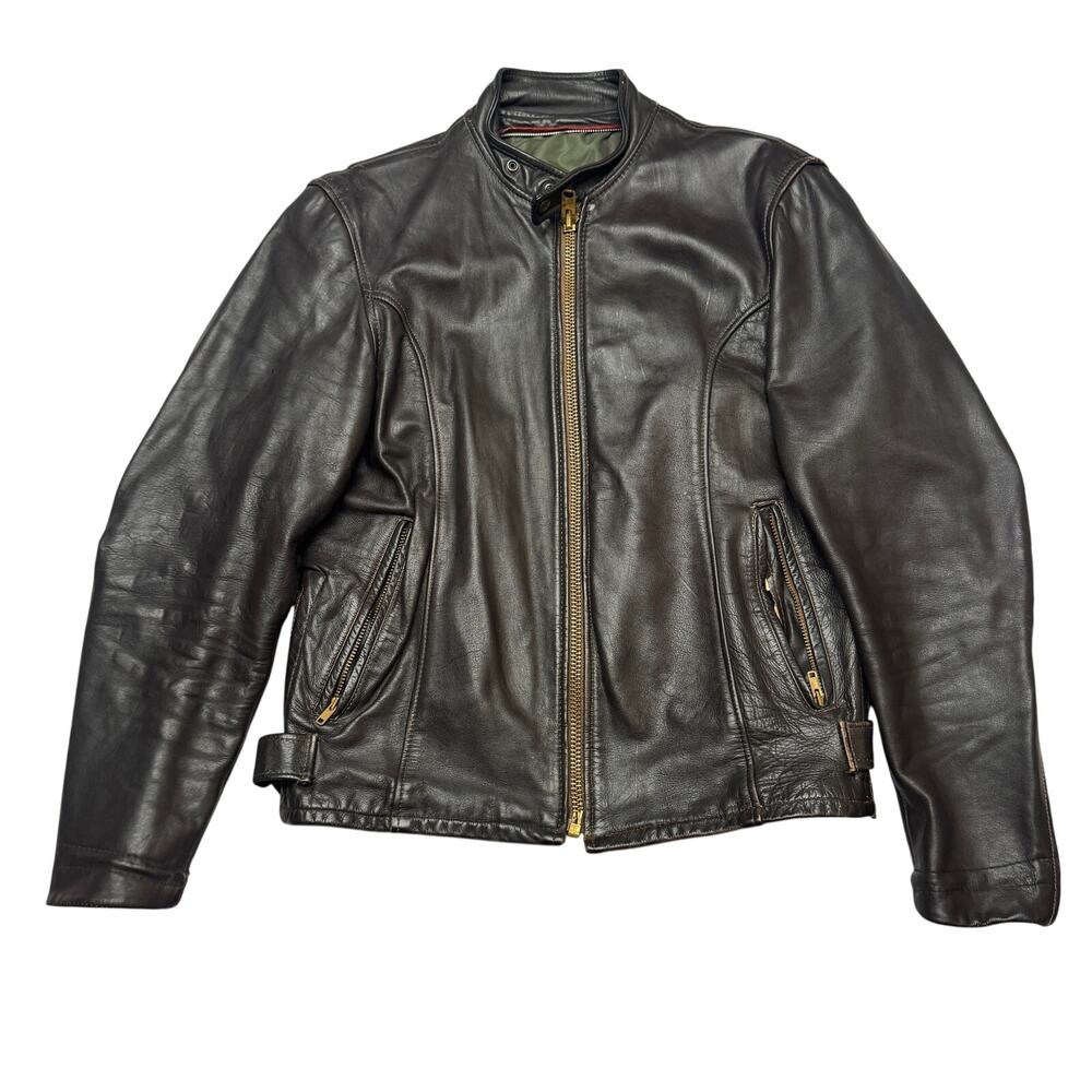 Vintage 70 Cafe Racer Bi Swing Talon Leather Jacket Men 40 Brown Biker